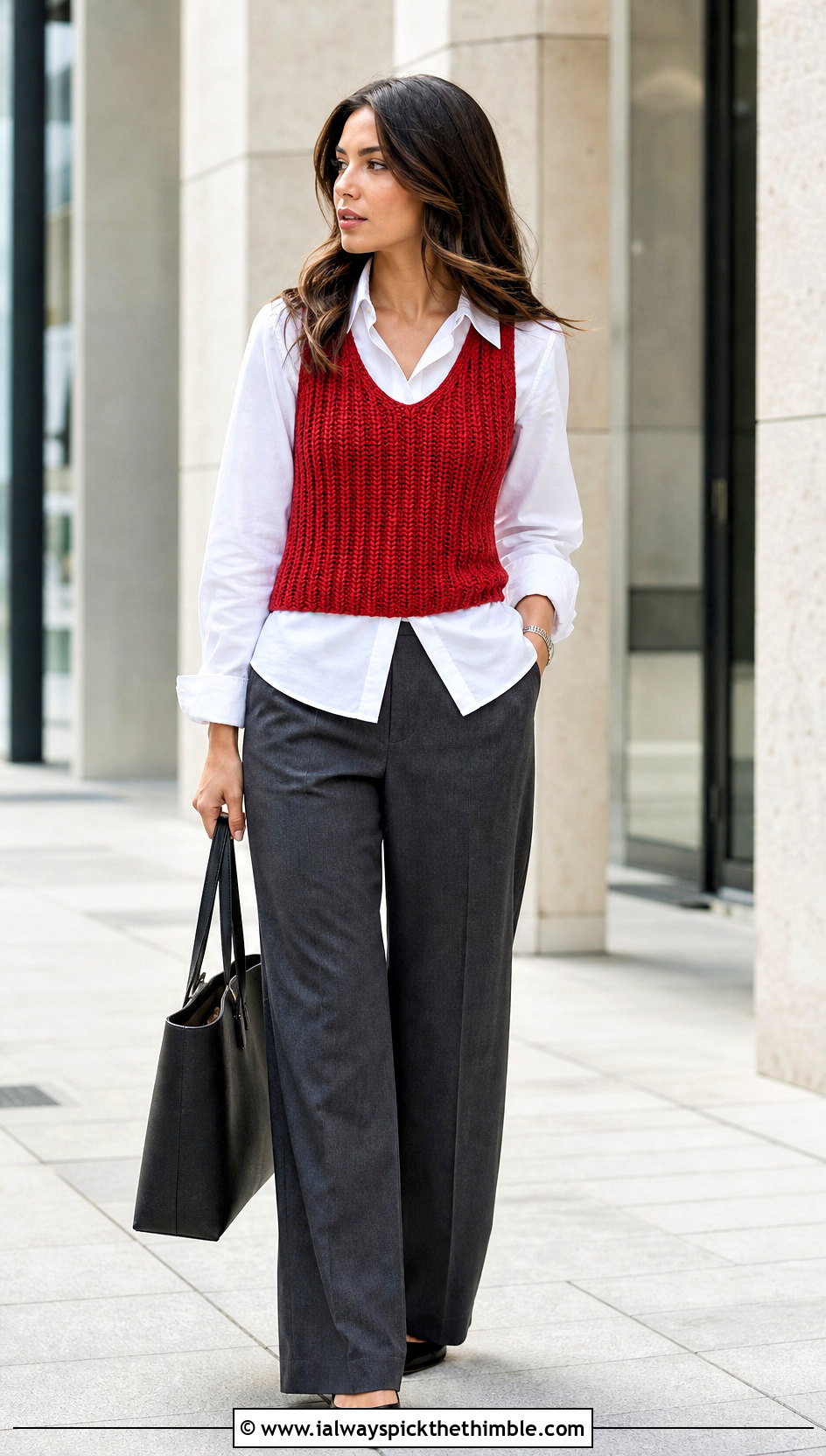 Ribbed Crochet Vest Top With White Shirt And Trousers - 20 ribs crochet top outfit ideas