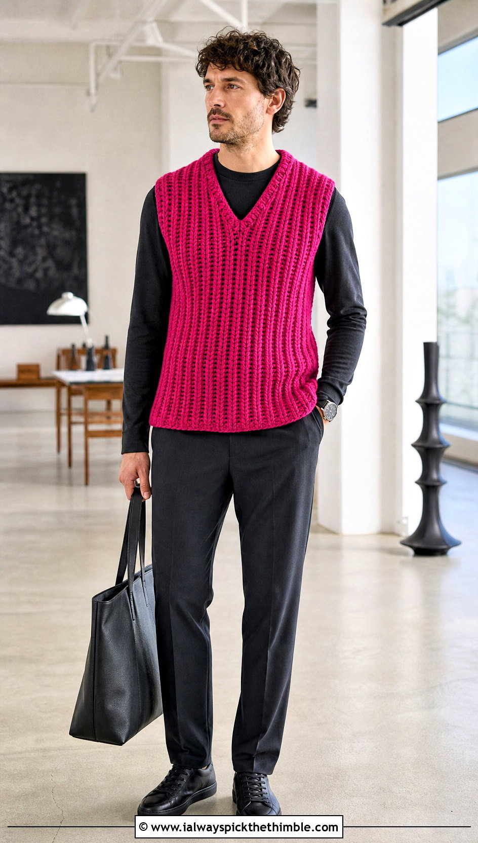 Ribbed Crochet Vest With Monochrome Shirt And Pants - 20 mens crochet vest outfit ideas