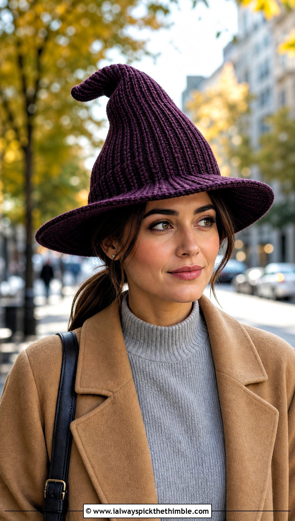 Ribbed Crochet Witch Hat With Sweater Dress - 15 Witch's Crochet Hat outfit ideas