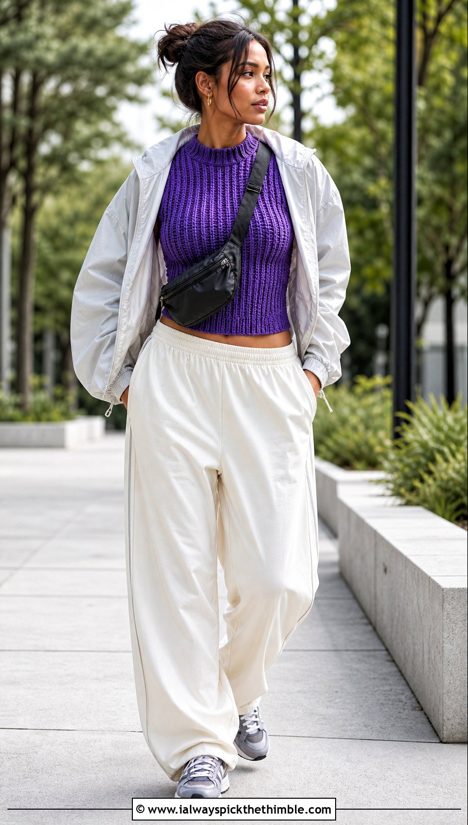 Ribbed Crochet Wool Top With Track Pants - 25 crochet wool top outfit ideas