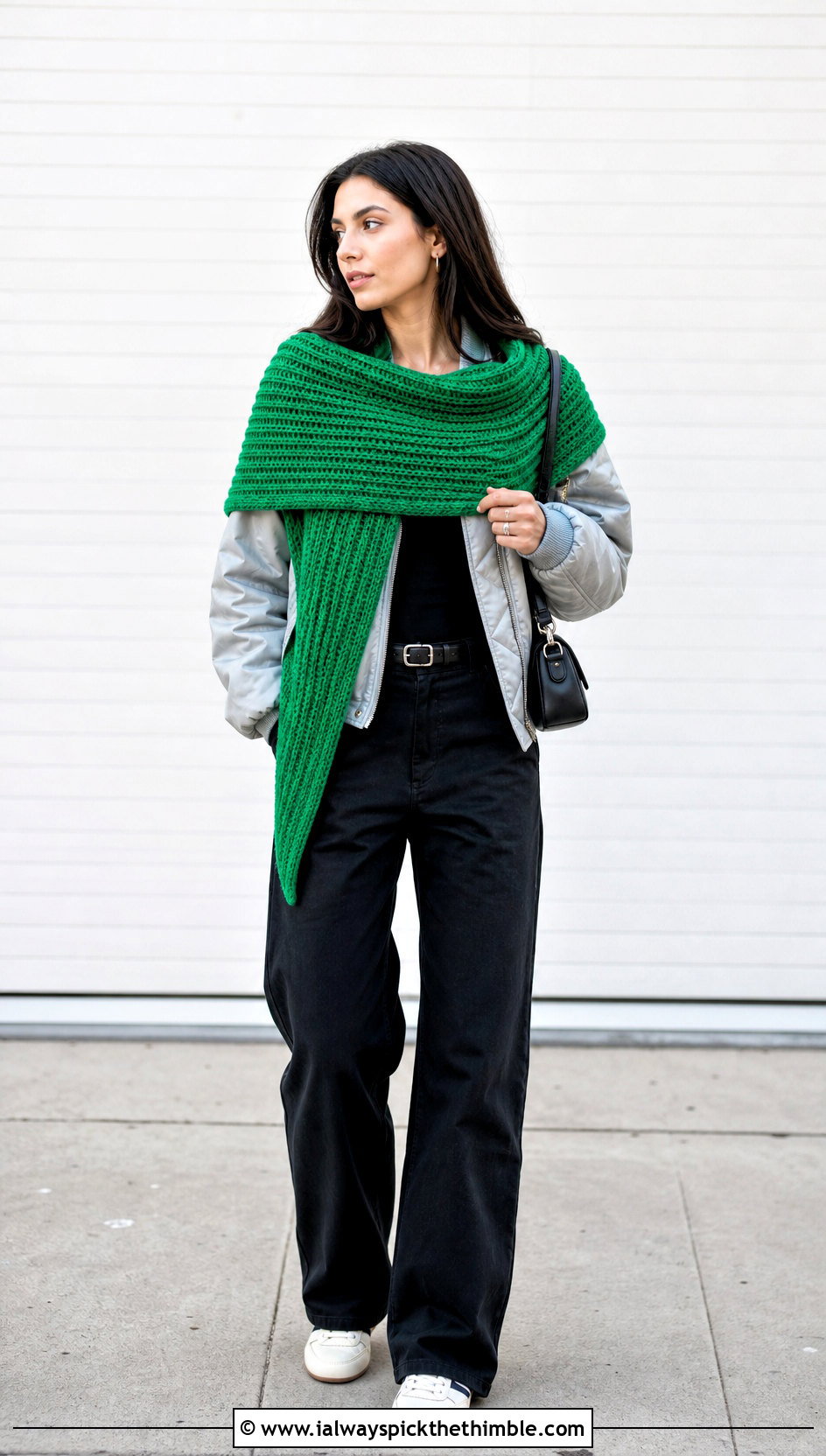 Ribbed Crochet Wrap With Bomber Jacket - 20 simple crochet shawls and wraps outfit ideas