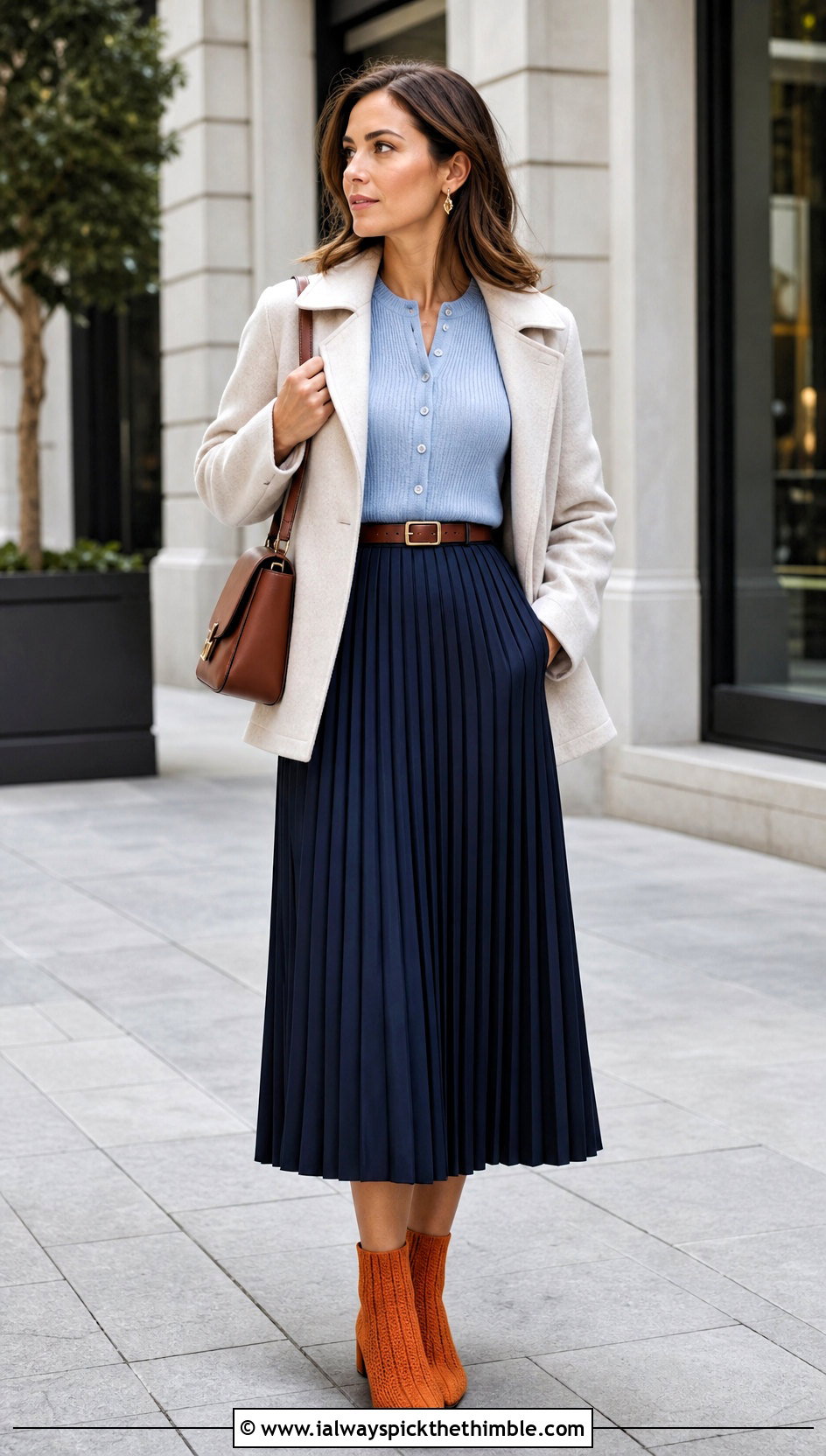 Ribbed Crocheted Booties With Pleated Midi Skirt - 20 crocheted boots outfit ideas