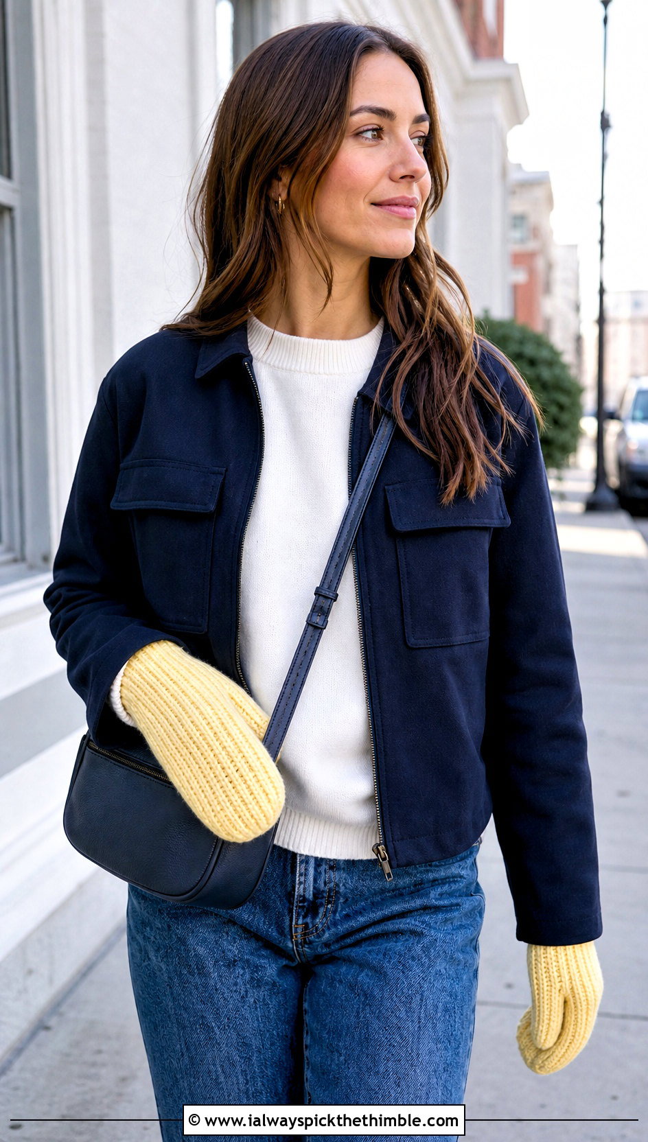 Ribbed Crocheted Mittens With Straight Leg Jeans - 20 Easy Crocheted Mittens outfit ideas