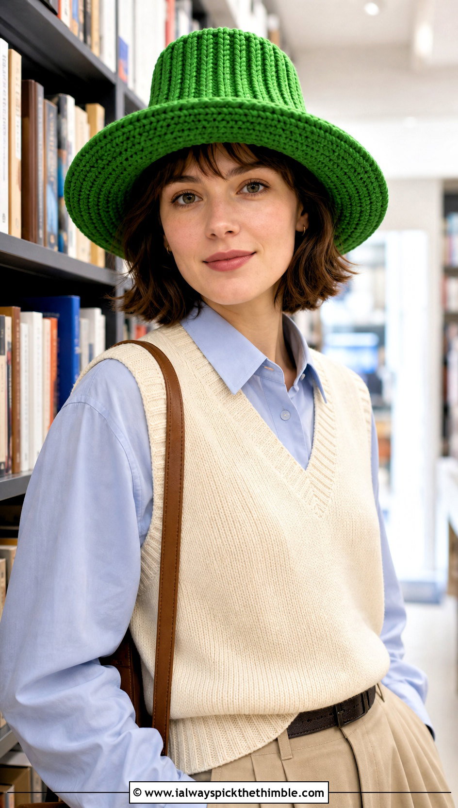 Ribbed Crown Crochet Pilgrim Hat With Sweater Vest And Trousers - 20 Crochet Pilgrim Hat outfit ideas