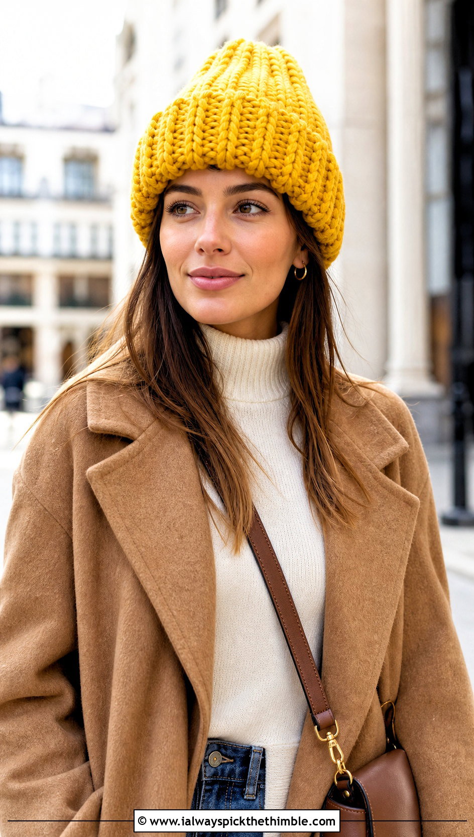 Ribbed Cuff Beanie With Wool Coat And Straight Jeans - 15 Crochet Beanie With Super Bulky Yarn outfit ideas