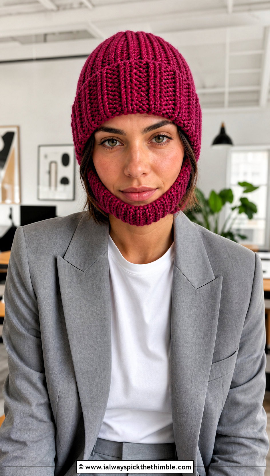 Ribbed Cuff Beard Crochet Beanie With Trouser Suit - 25 crochet beard hat outfit ideas