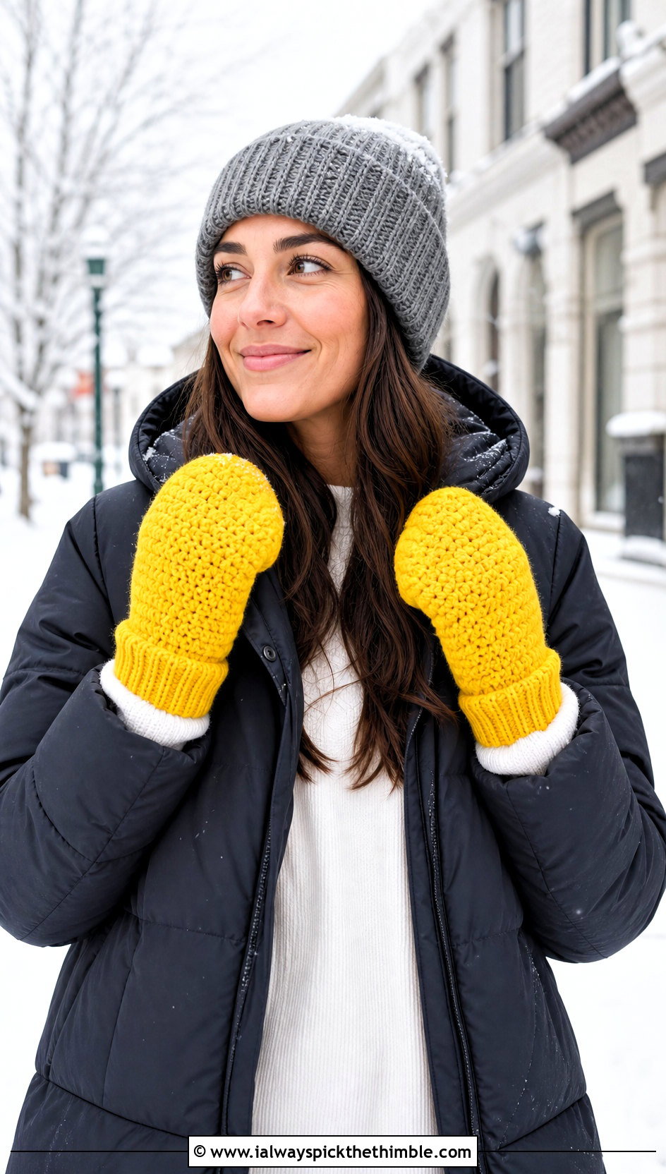 Ribbed Cuff Crochet Mittens With Puffer Coat - 15 Crochet Mittens With Fleece Lining outfit ideas