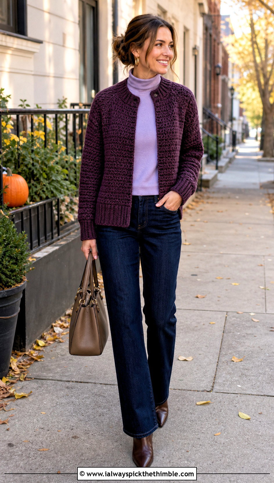 Ribbed Cuff Crochet Raglan Jacket With Dark Denim - 15 crochet raglan jacket outfit ideas