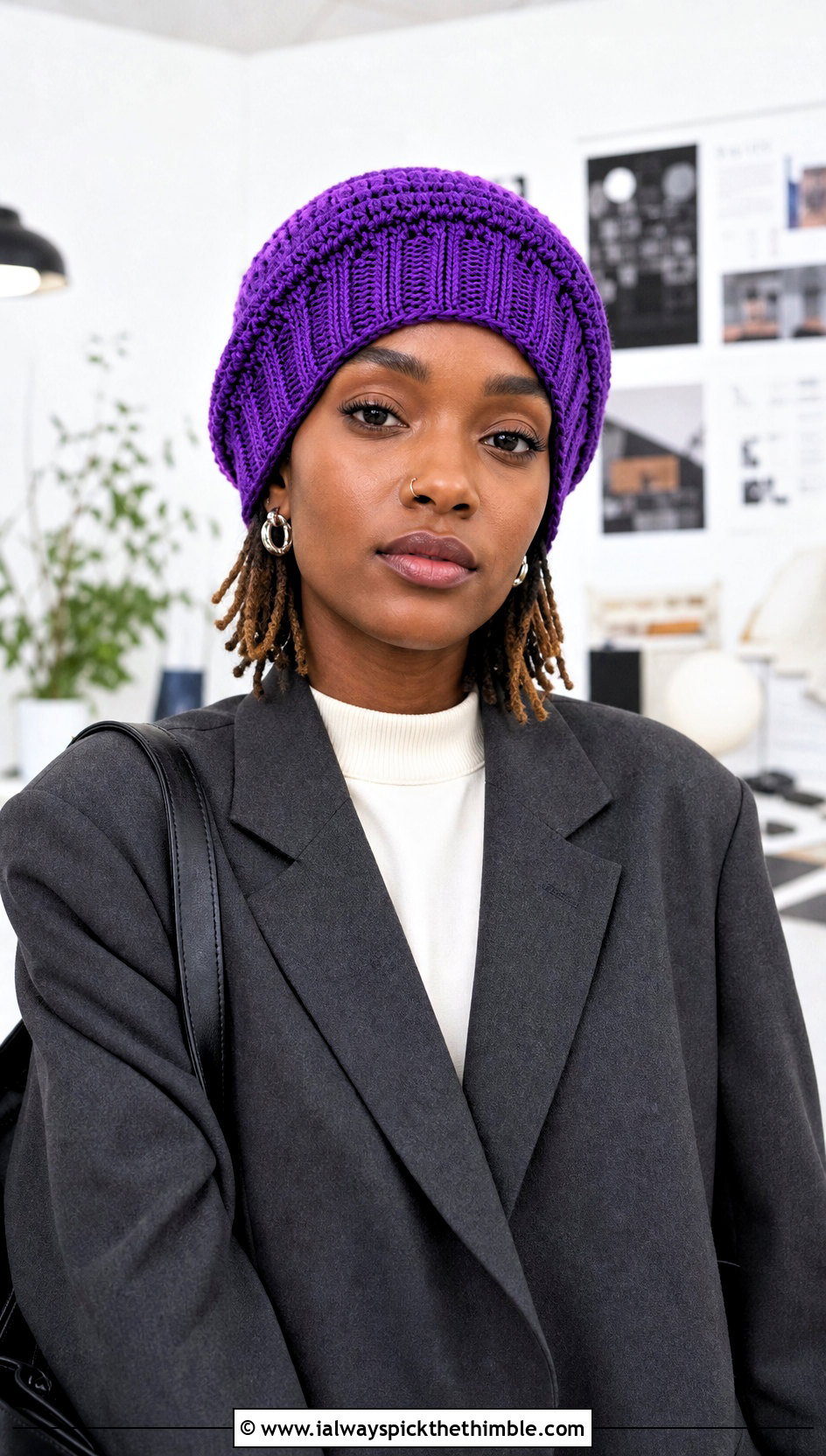 Ribbed Cuff Rasta Beanie With Pantsuit - 20 crochet rasta beanie outfit ideas