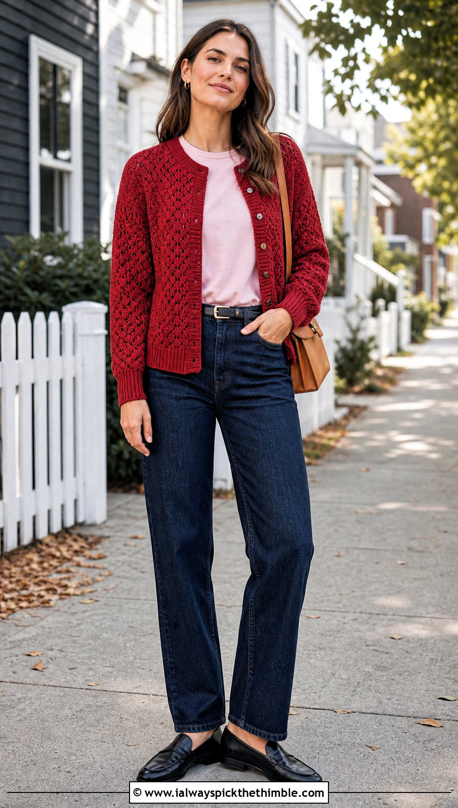 Ribbed Cuff Solid Hexagon Cardigan With Straight Jeans - 20 crochet solid hexagon cardigan outfit ideas