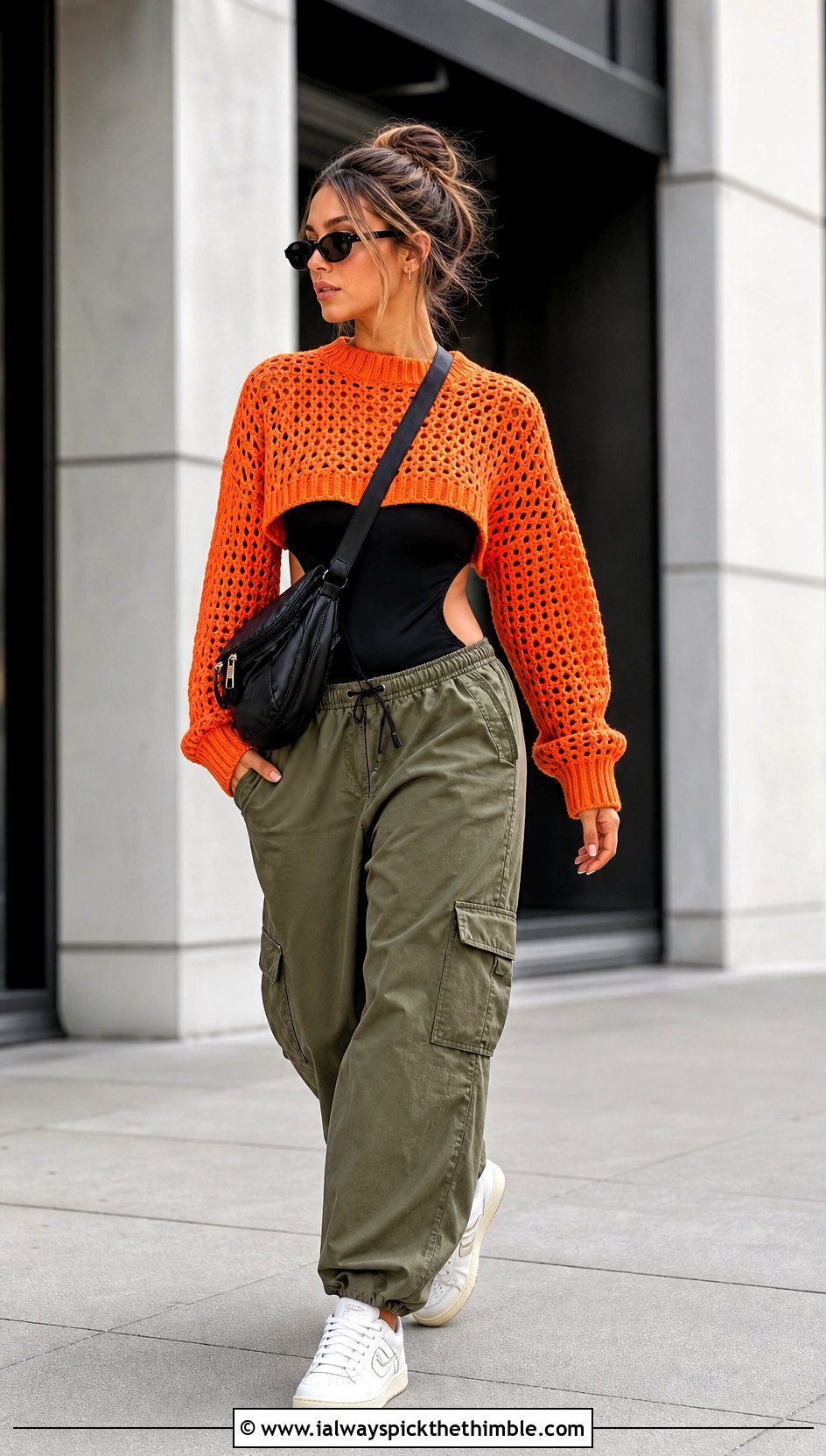 Ribbed Cuff Super Cropped Crochet Sweater With Cargo Pants - 20 Super Cropped Crochet Sweater outfit ideas