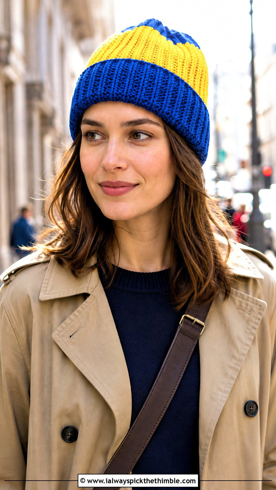 Ribbed Cuffed 2 Color Crochet Beanie With Trench Coat - 20 2 color crochet beanie hat outfit ideas