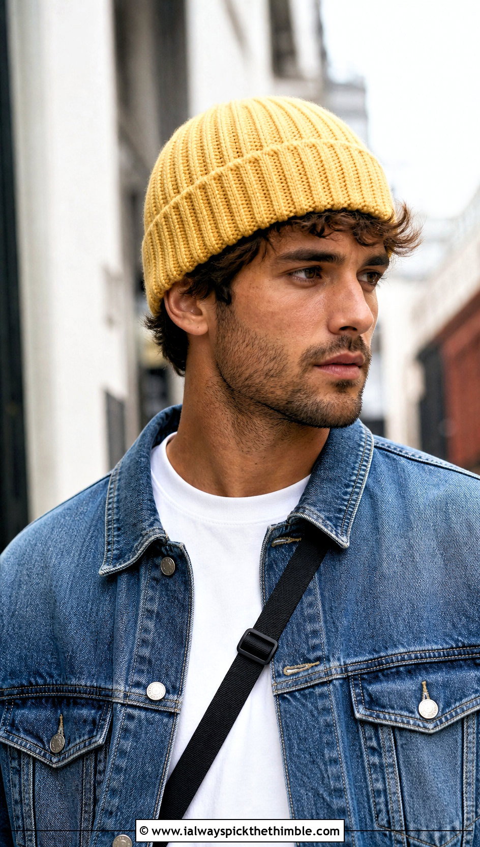 Ribbed Cuffed Crochet Beanie With Denim Jacket - 25 mens crochet beanie outfit ideas