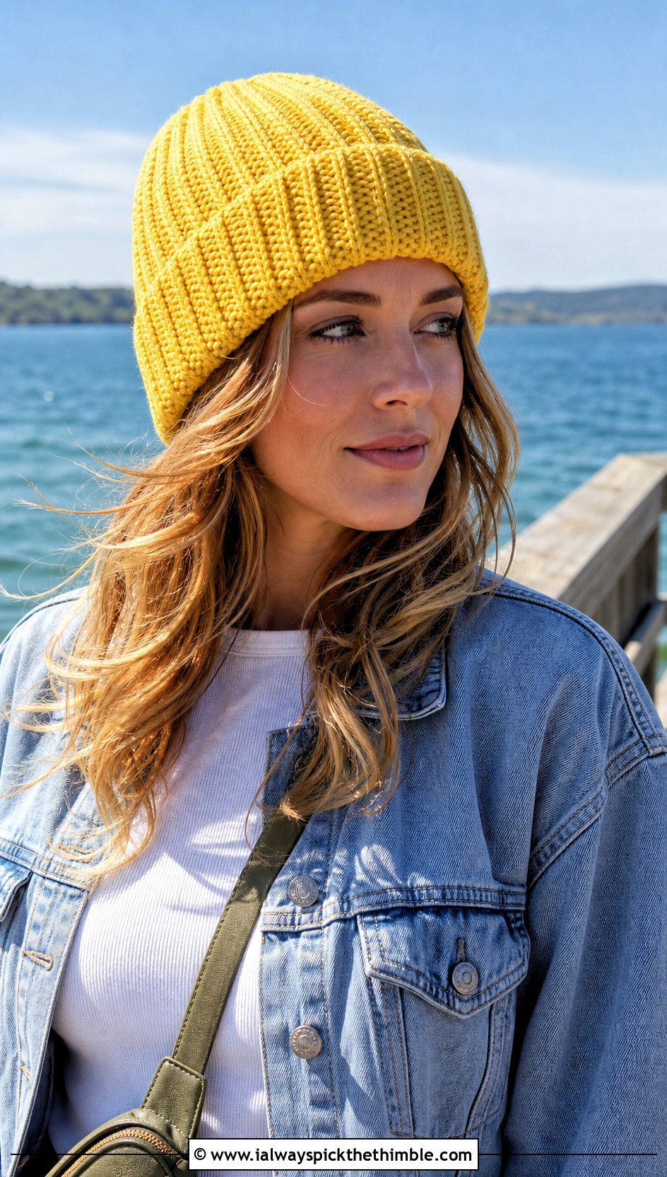 Ribbed Cuffed Crochet Beanie With Denim Jacket - 20 lakeside crochet beanie outfit ideas