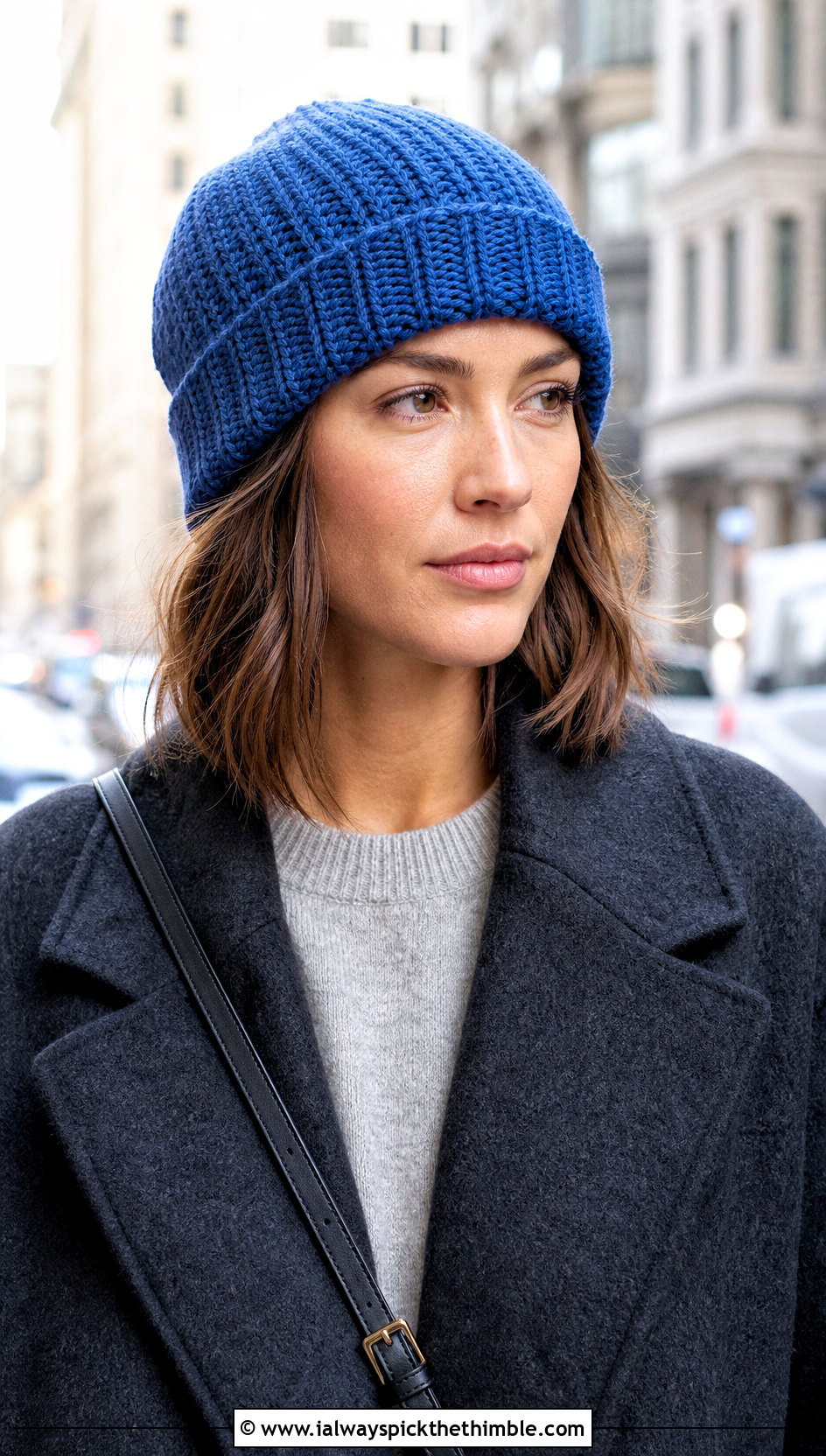 Ribbed Cuffed Crochet Beanie With Wool Coat And Jeans - 15 Cuffed Crochet Beanie outfit ideas