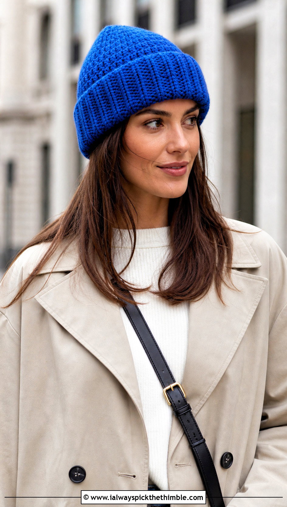 Ribbed Cuffed Crocheted Beanie With Trench Coat And Jeans - 25 crocheted beanies outfit ideas