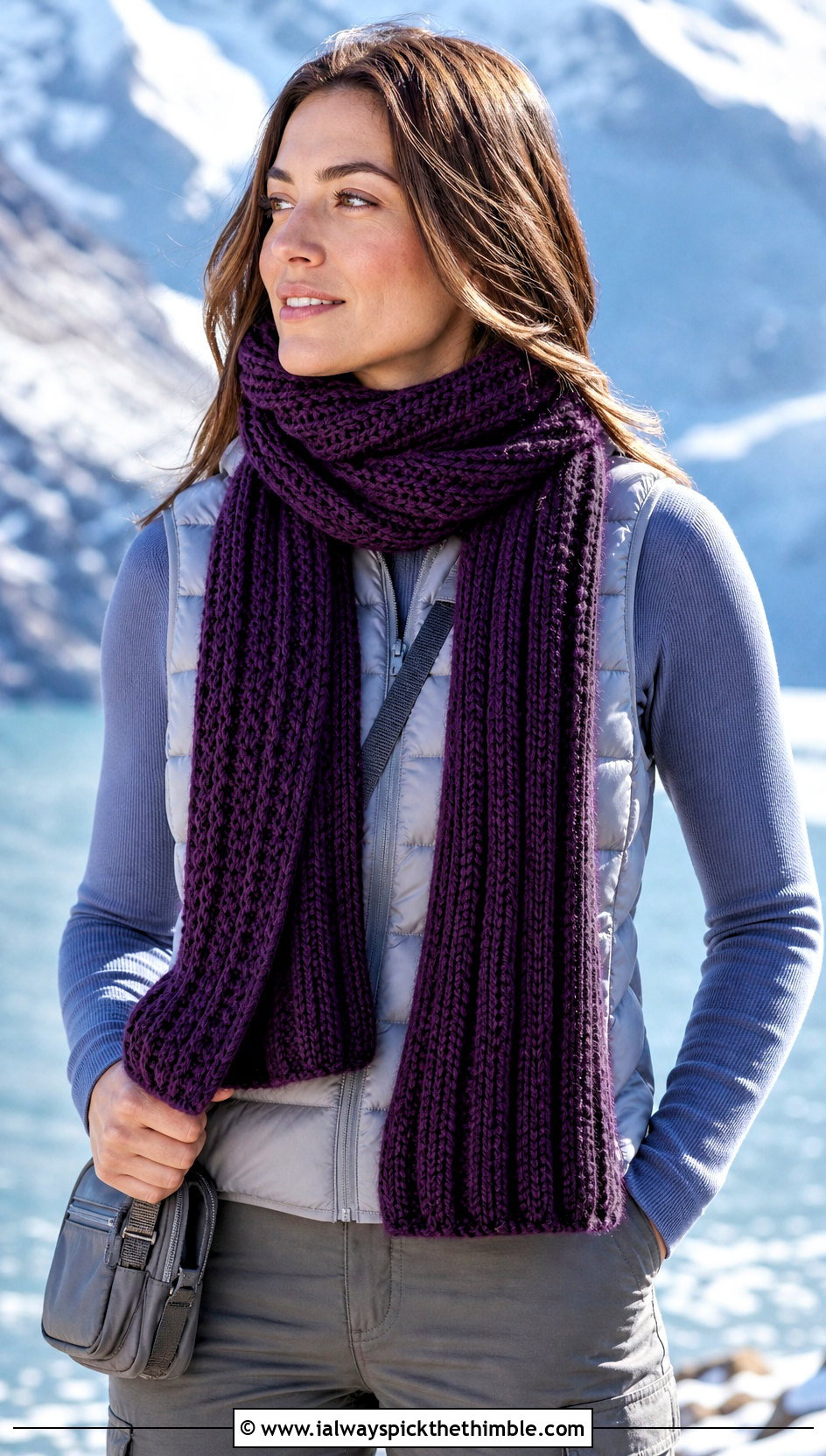 Ribbed Double Crochet Scarf With Puffer Vest - 25 double crochet scarf outfit ideas