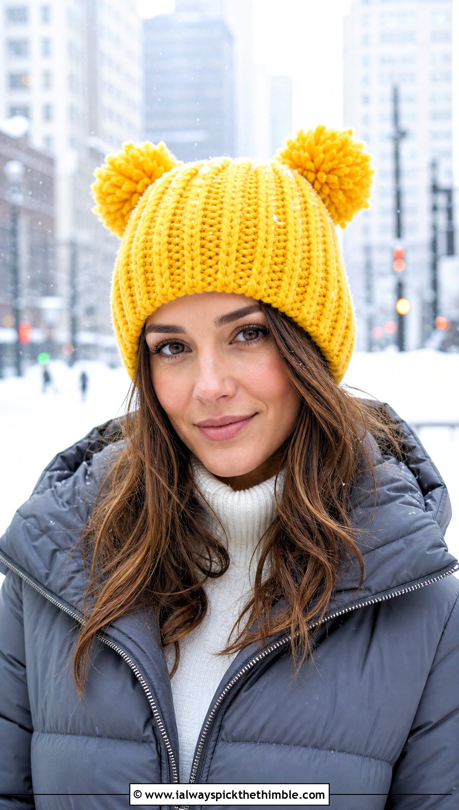 Ribbed Double Pom Pom Crochet Hat With Puffer Jacket - 20 Crochet Double Pom Pom Hat outfit ideas