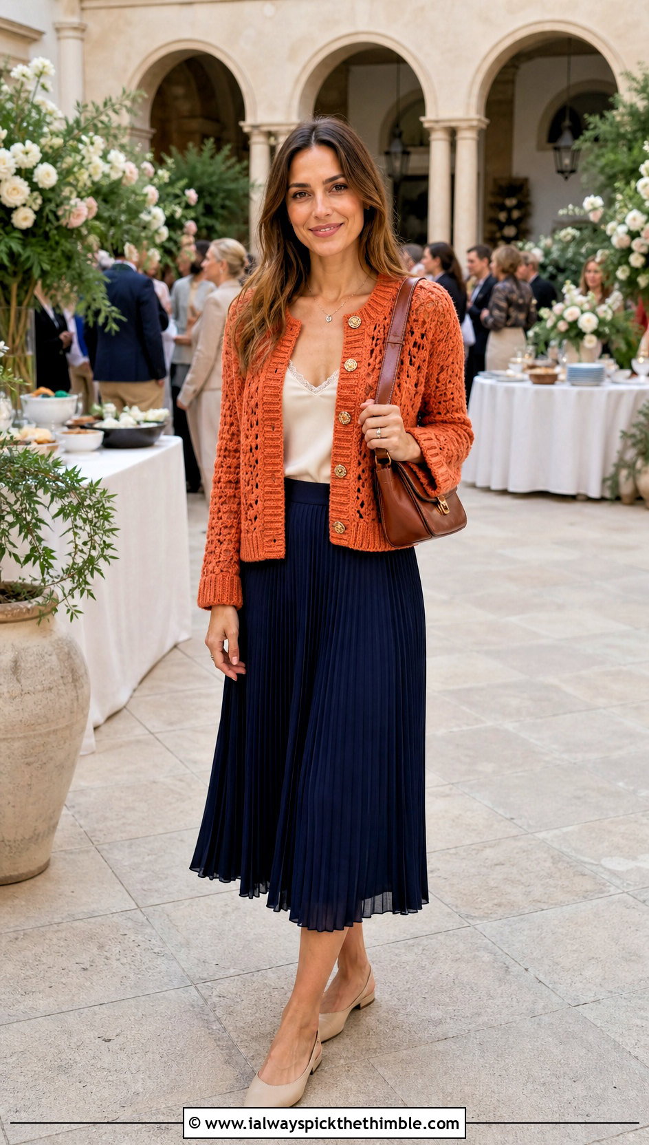 Ribbed Edge Chanel Crochet Cardigan With Pleated Midi Skirt - 20 Chanel Crochet Cardigan outfit ideas
