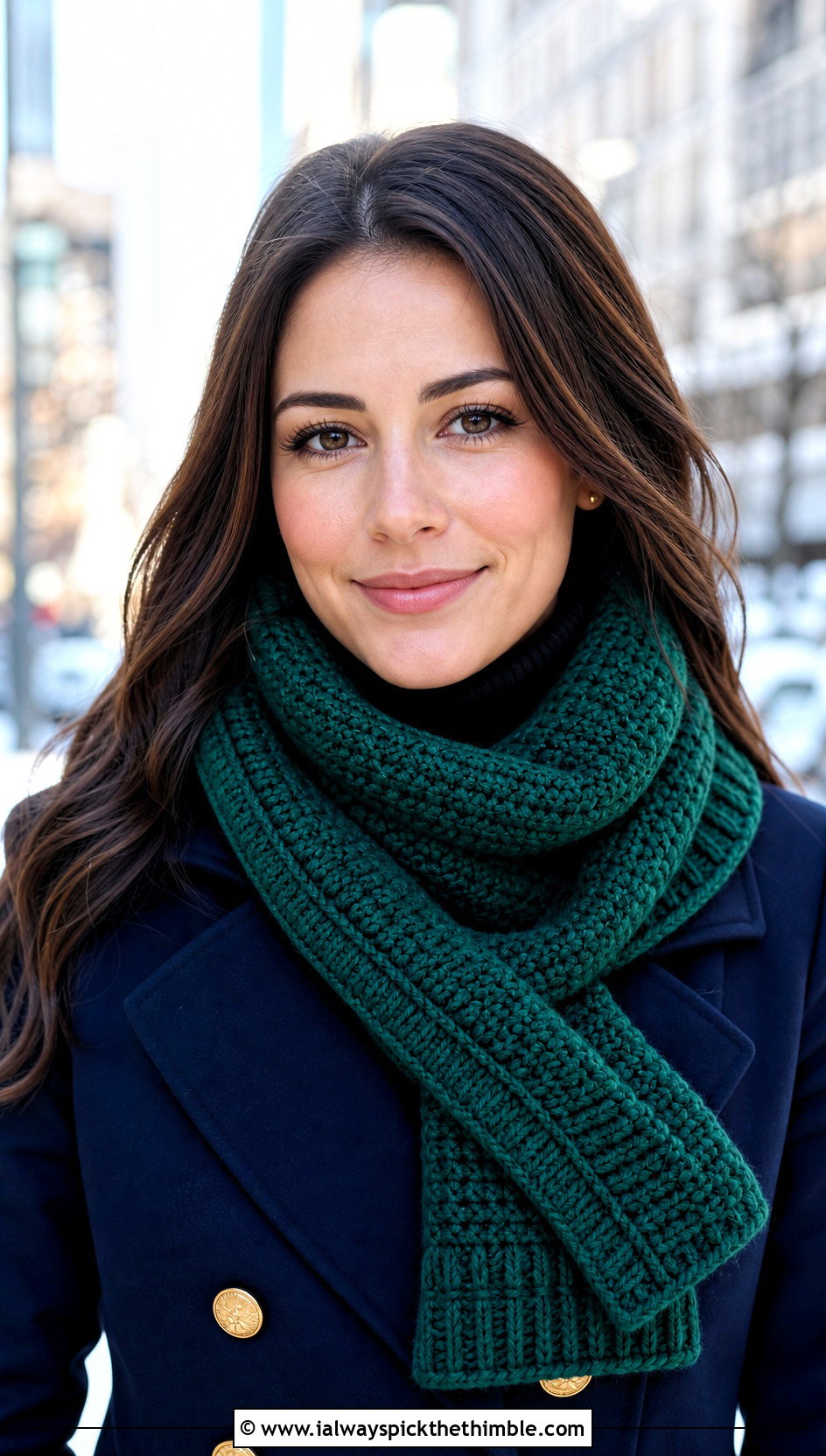 Ribbed Edge Thermal Stitch Crochet Scarf With Peacoat - 20 Thermal Stitch Crochet Scarf outfit ideas