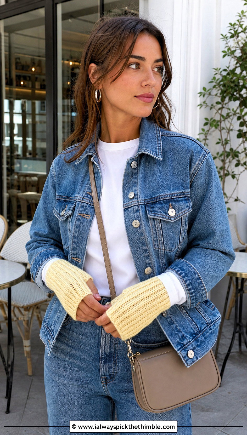 Ribbed Fingerless Crochet Gloves With Denim Jacket - 20 fingerless crochet gloves outfit ideas