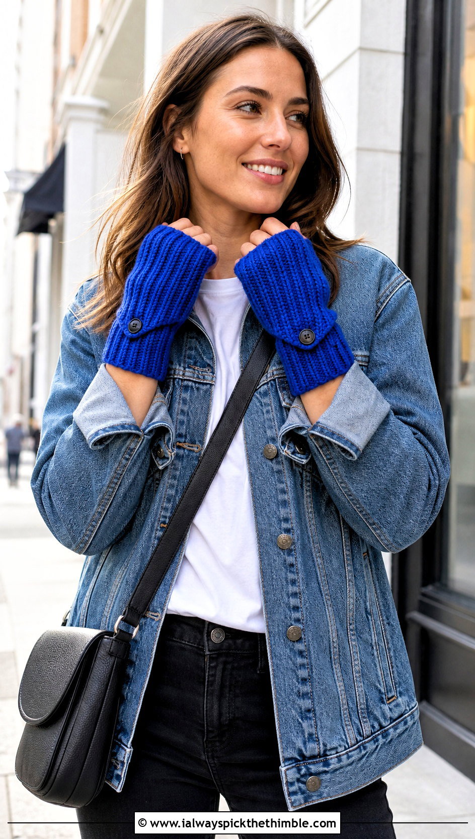 Ribbed Flip Top Crochet Gloves With Denim Jacket - 20 crochet fingerless gloves with flap outfit ideas