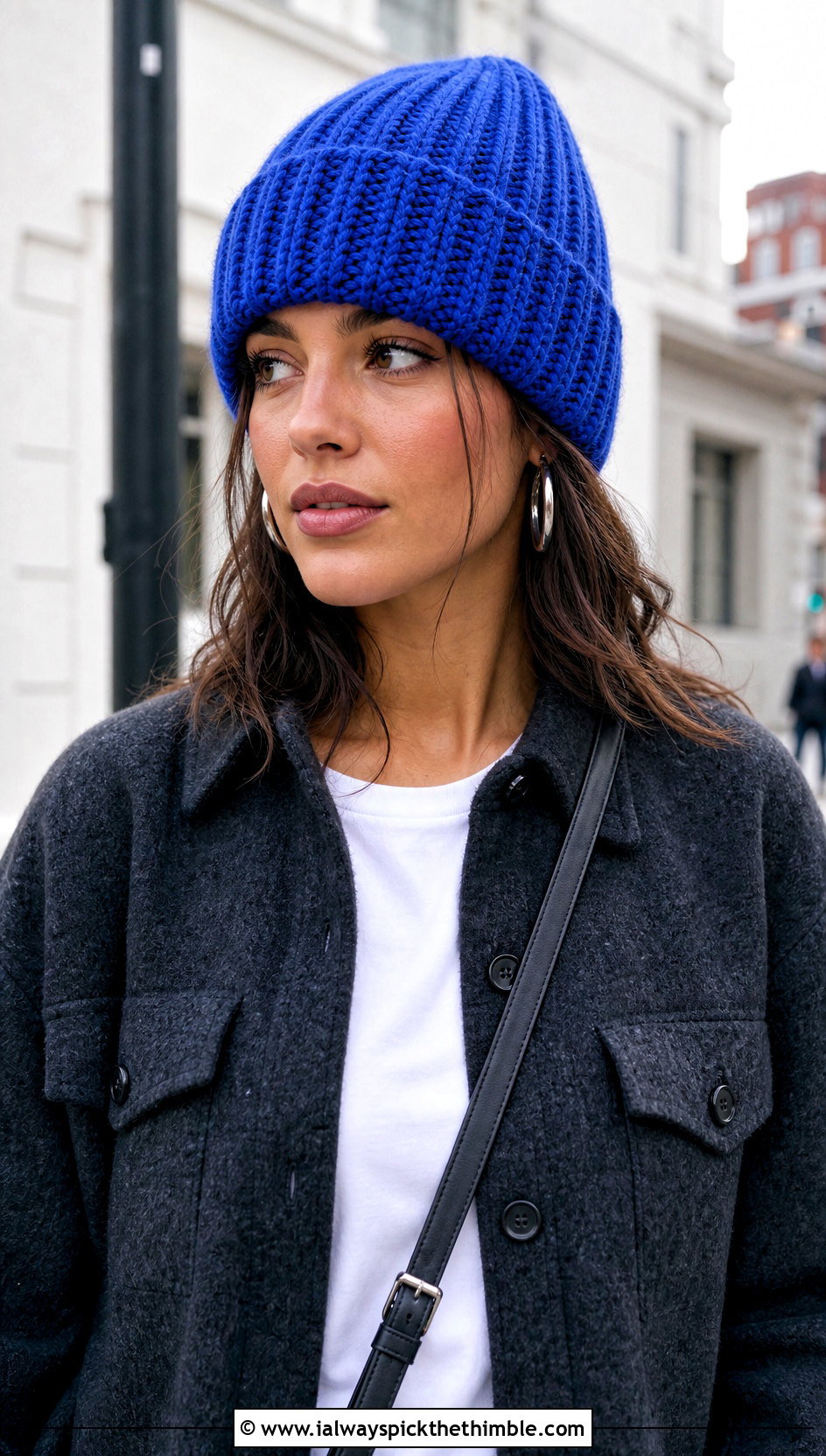 Ribbed Fold Over Beanie With Straight Leg Jeans - 15 Crochet Woolly Hat outfit ideas