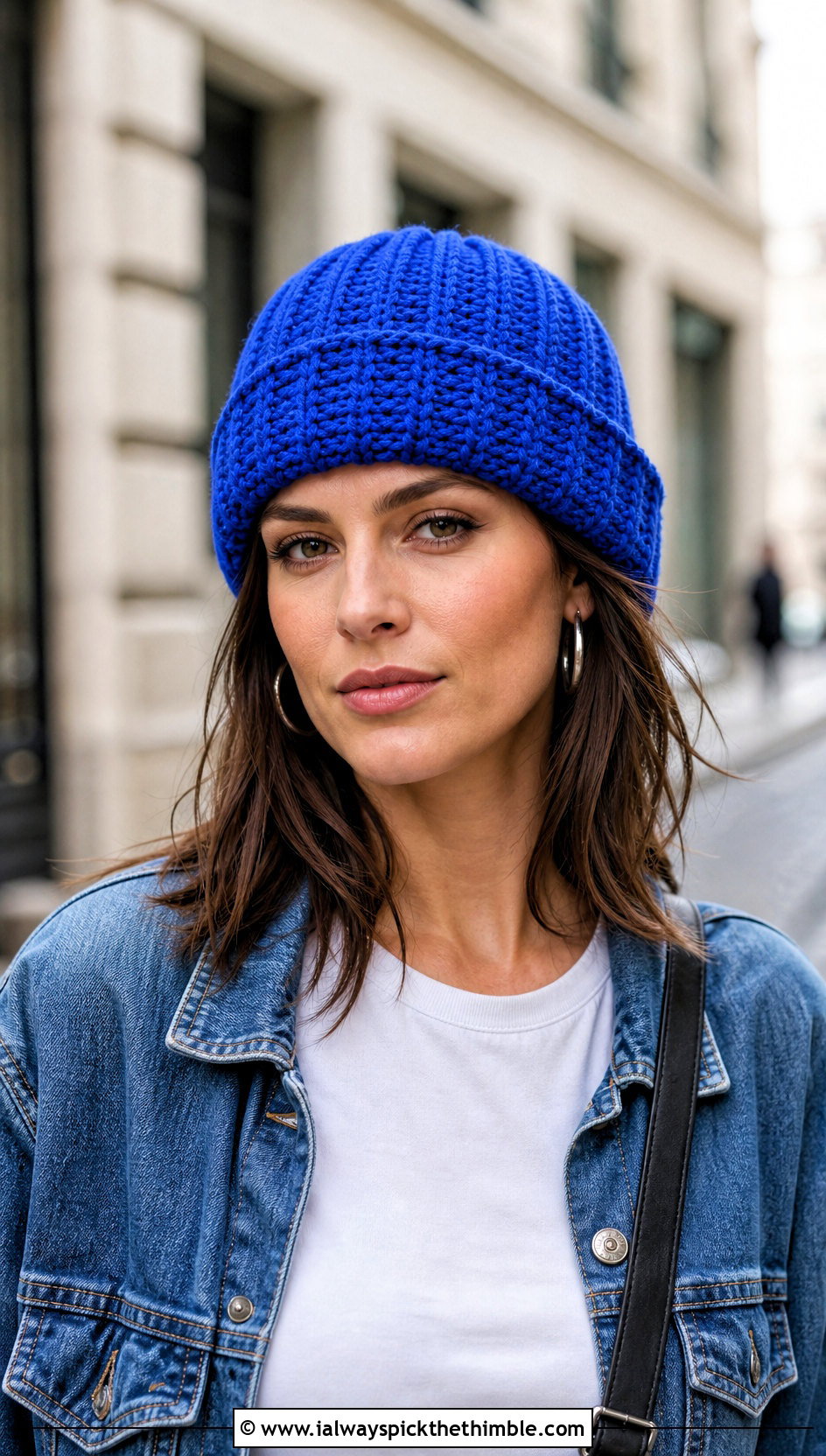 Ribbed Fold Up Brim Crochet Hat With Denim Jacket - 15 Crochet Hat With Fold Up Brim outfit ideas