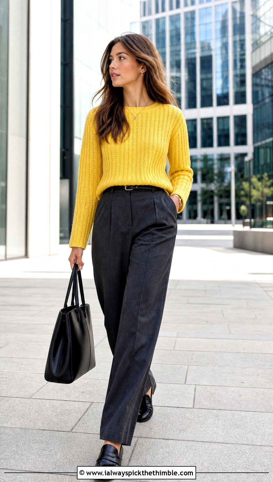 Ribbed Half Double Crochet Sweater With Tailored Trousers - 20 half double crochet sweater outfit ideas
