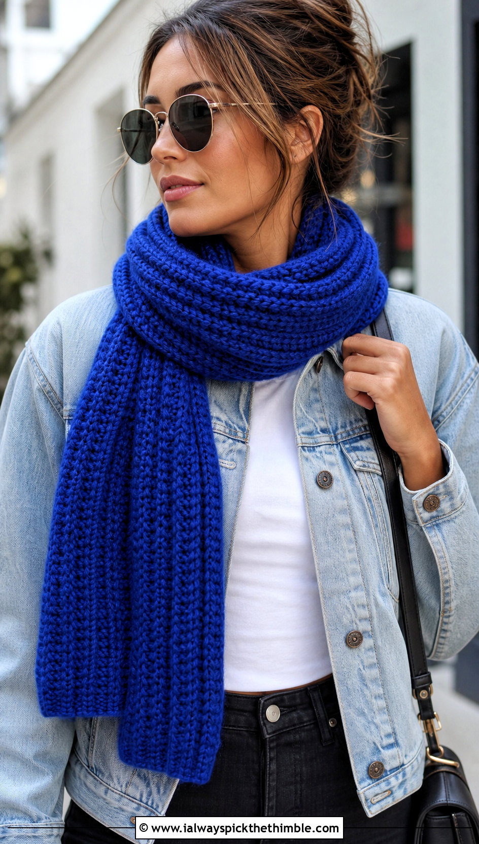 Ribbed Hdc Crochet Scarf With Denim Jacket - 20 Hdc Crochet Scarf outfit ideas