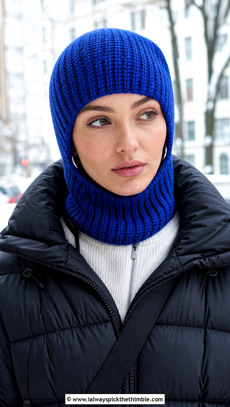 Ribbed Helmet Balaclava With Cropped Puffer Jacket - 20 crochet helmet balaclava outfit ideas