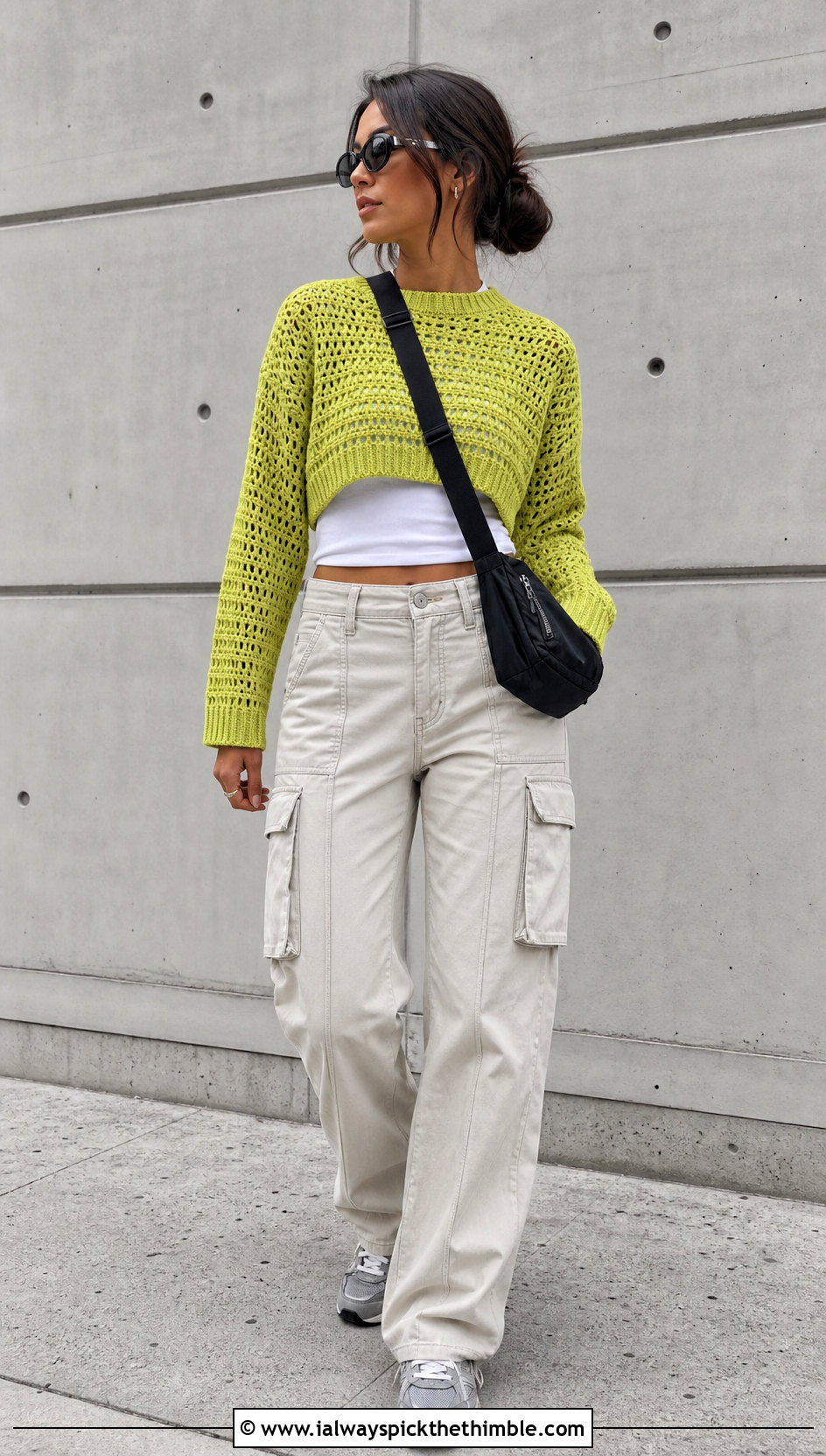 Ribbed Hem Cropped Crochet Sweater With Cargo Pants - 25 crop crochet sweater outfit ideas