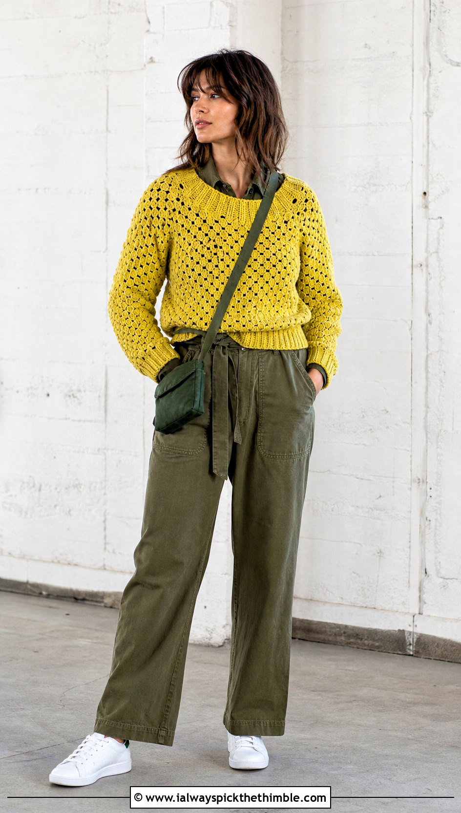 Ribbed Hem Hexagon Pullover With Utility Jumpsuit - 25 crochet hexagon pullover outfit ideas