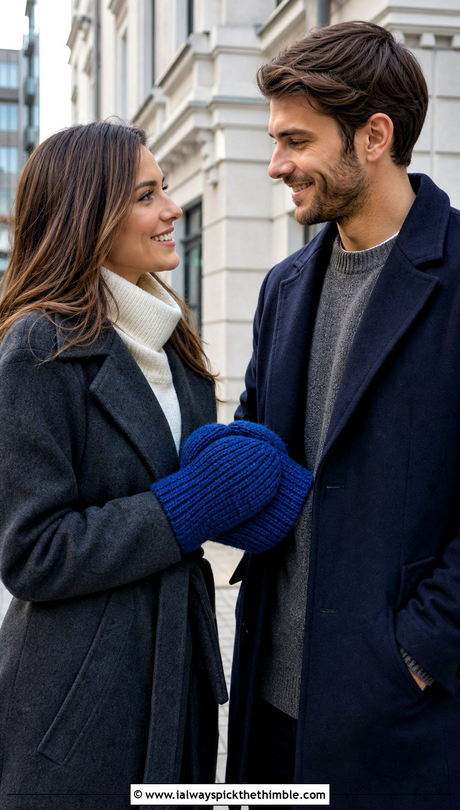 Ribbed Holding Hands Couple Mittens With Wool Coats - 20 crochet couple mittens outfit ideas