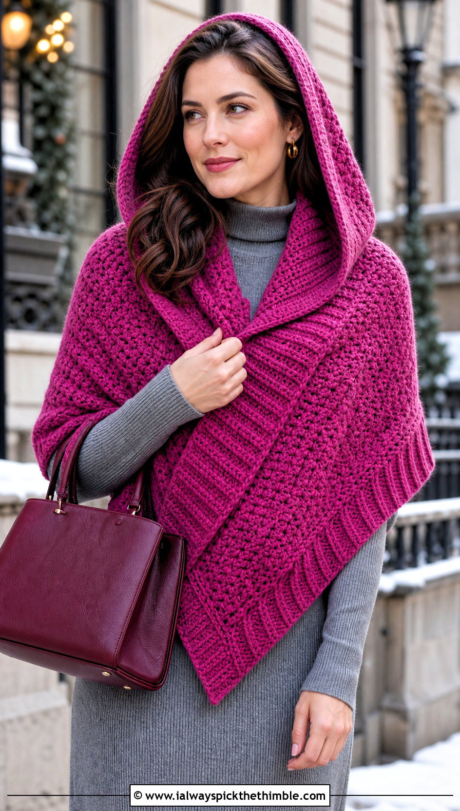 Ribbed Hood Hooded Triangle Crochet Shawl With Sweater Dress - 20 Hooded Triangle Crochet Shawl outfit ideas