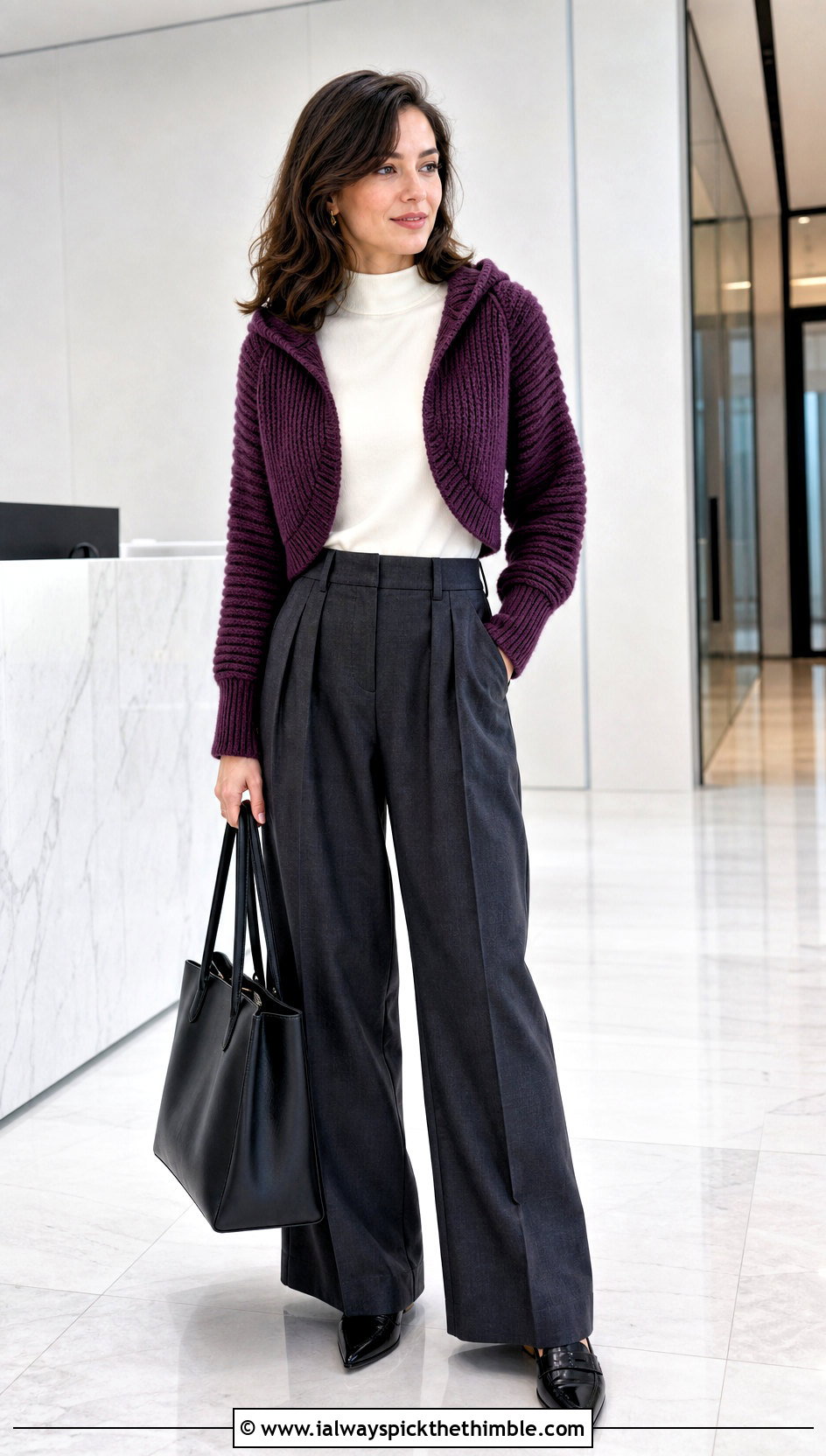 Ribbed Hooded Crochet Bolero With Tailored Trousers - 20 hooded crochet bolero outfit ideas