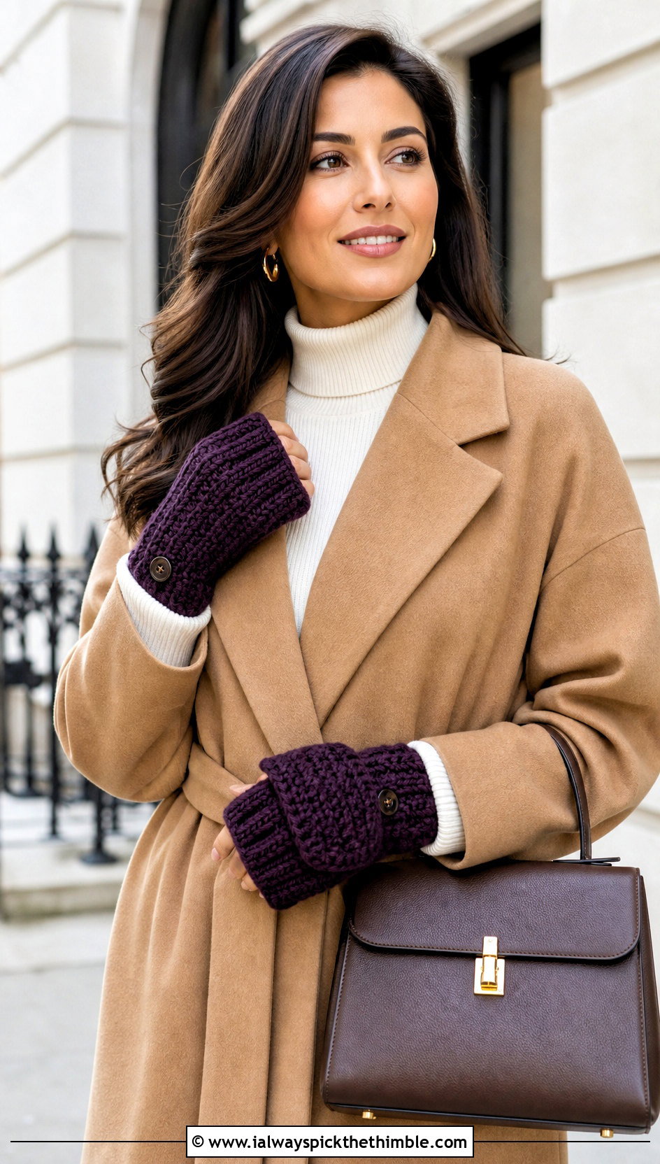 Ribbed Hooded Crochet Mittens With Camel Coat - 20 Convertible Crochet Fingerless Mittens outfit ideas