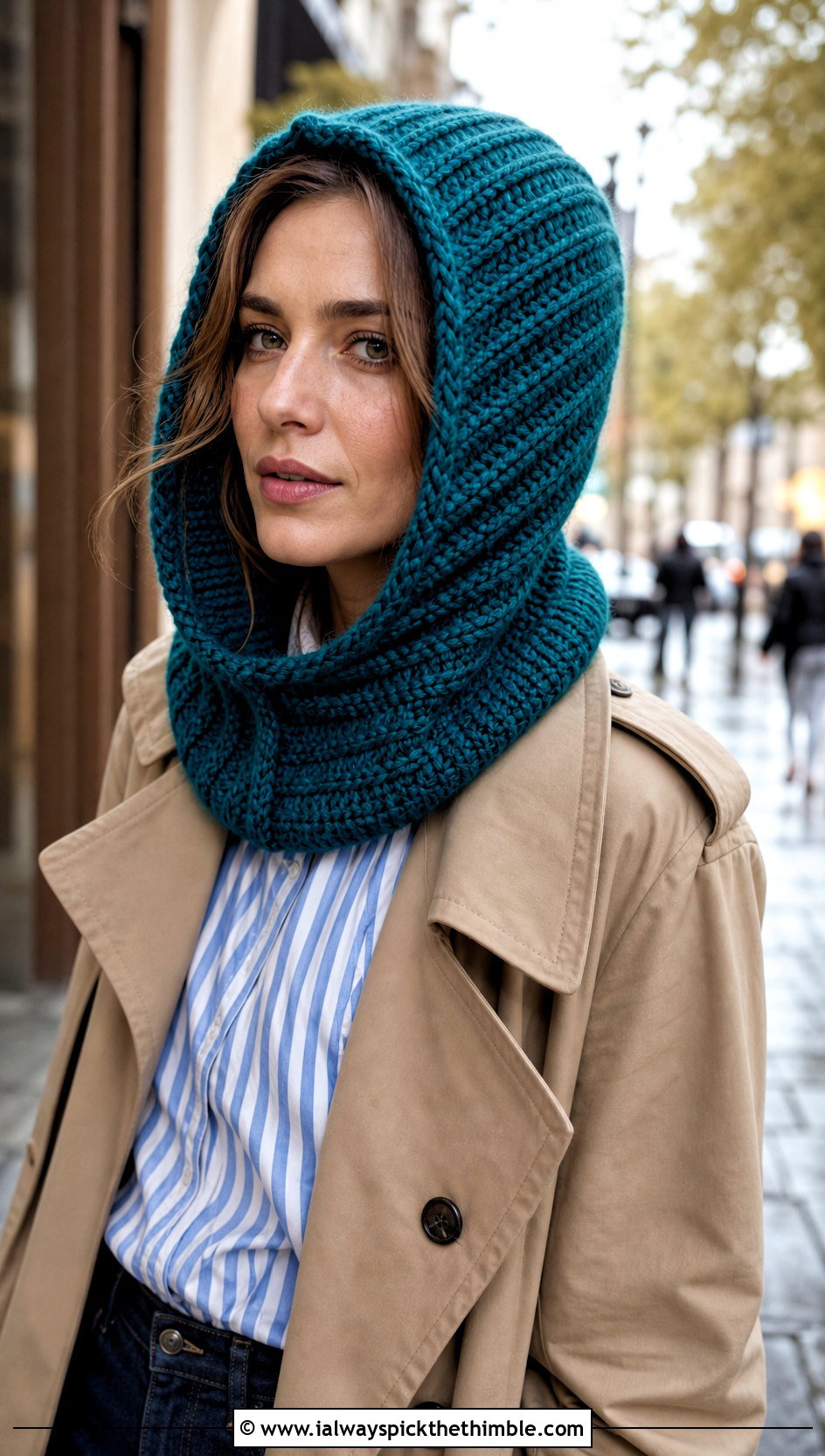 Ribbed Katniss Crochet Hood With Trench Coat - 15 katniss crochet hat outfit ideas