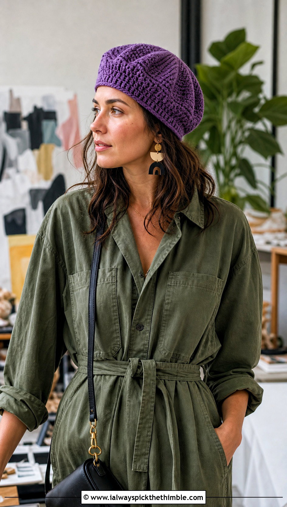 Ribbed Magnolia Crochet Beret With Utility Jumpsuit - 15 magnolia crochet beret outfit ideas