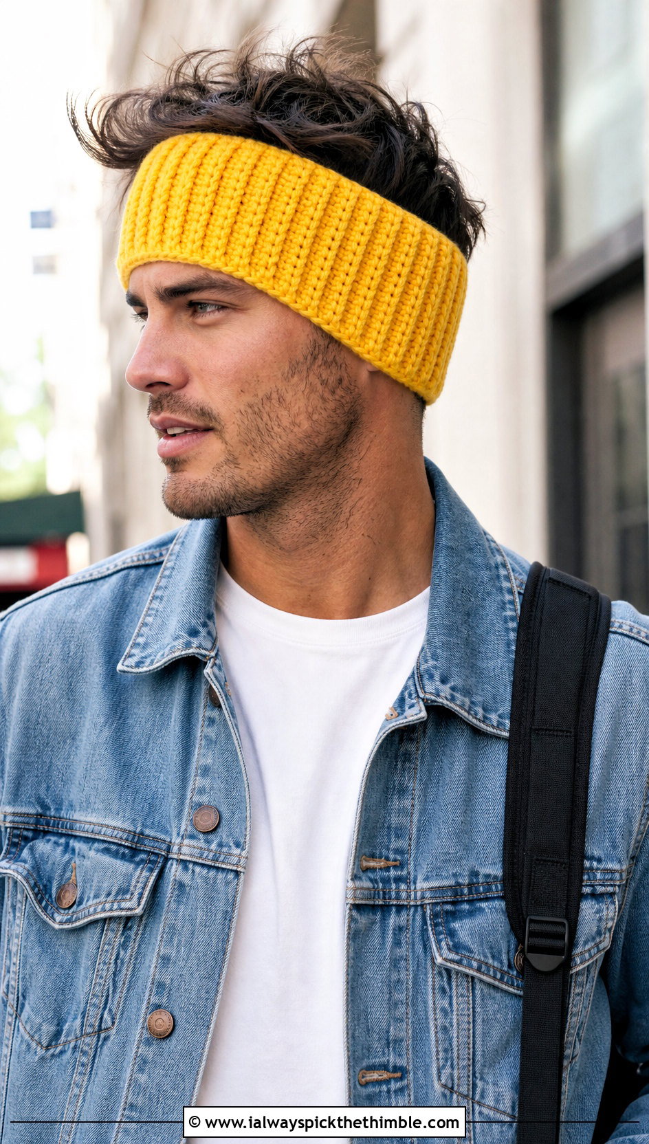 Ribbed Mens Crochet Ear Warmer With Denim Jacket - 15 mens crochet ear warmer outfit ideas