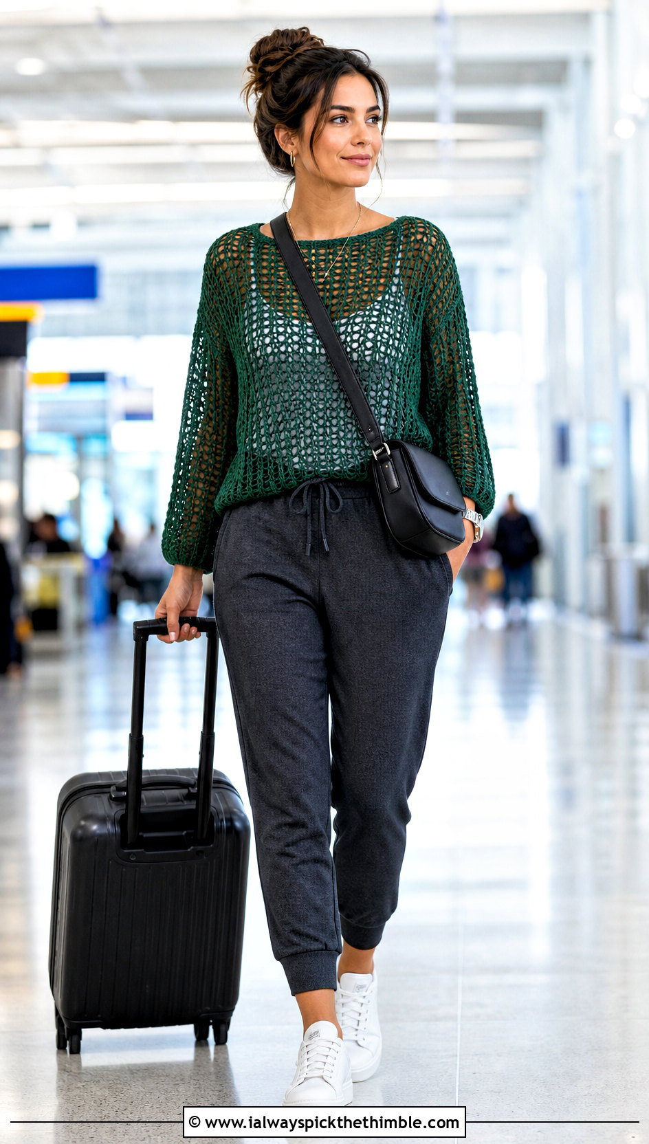 Ribbed Mesh Crochet Pullover With Jogger Pants - 20 Crochet Mesh Pullover outfit ideas