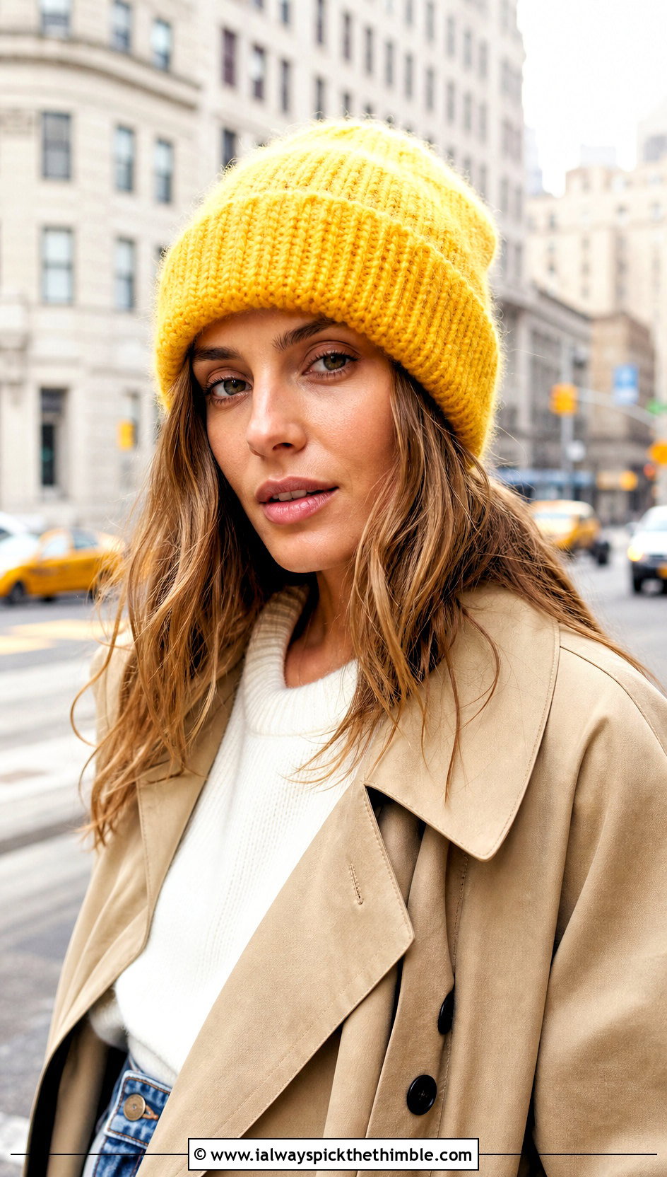 Ribbed Mohair Crochet Beanie With Trench Coat And Jeans - 25 Mohair Crochet Hat outfit ideas