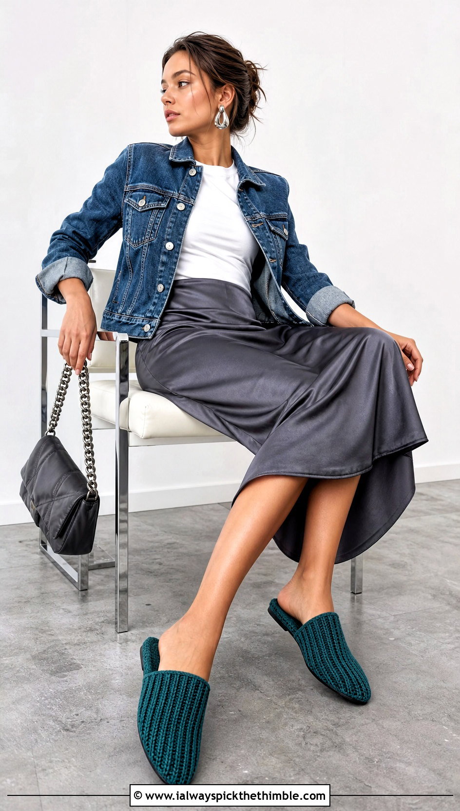 Ribbed Mule Crochet Slippers With Satin Slip Skirt - 20 Cute Crochet Slippers outfit ideas