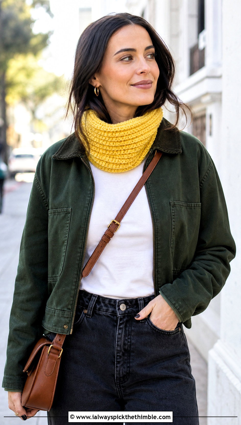 Ribbed Neck Warmer Cowl With Barn Jacket And Barrel Jeans - 15 Cowls To Crochet outfit ideas