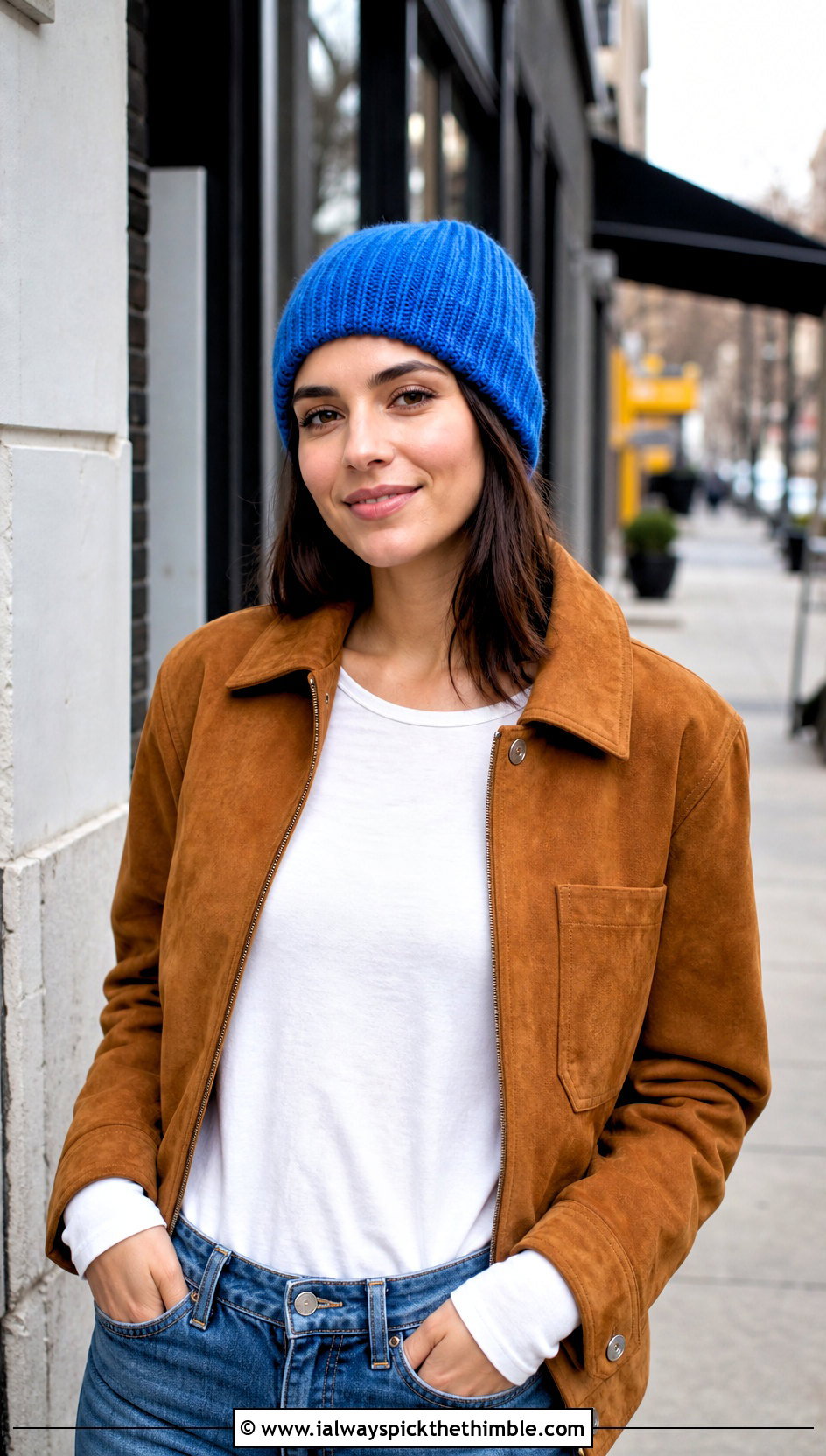 Ribbed One Hour Crochet Beanie With Straight Leg Jeans - 20 One Hour Crochet Hat outfit ideas