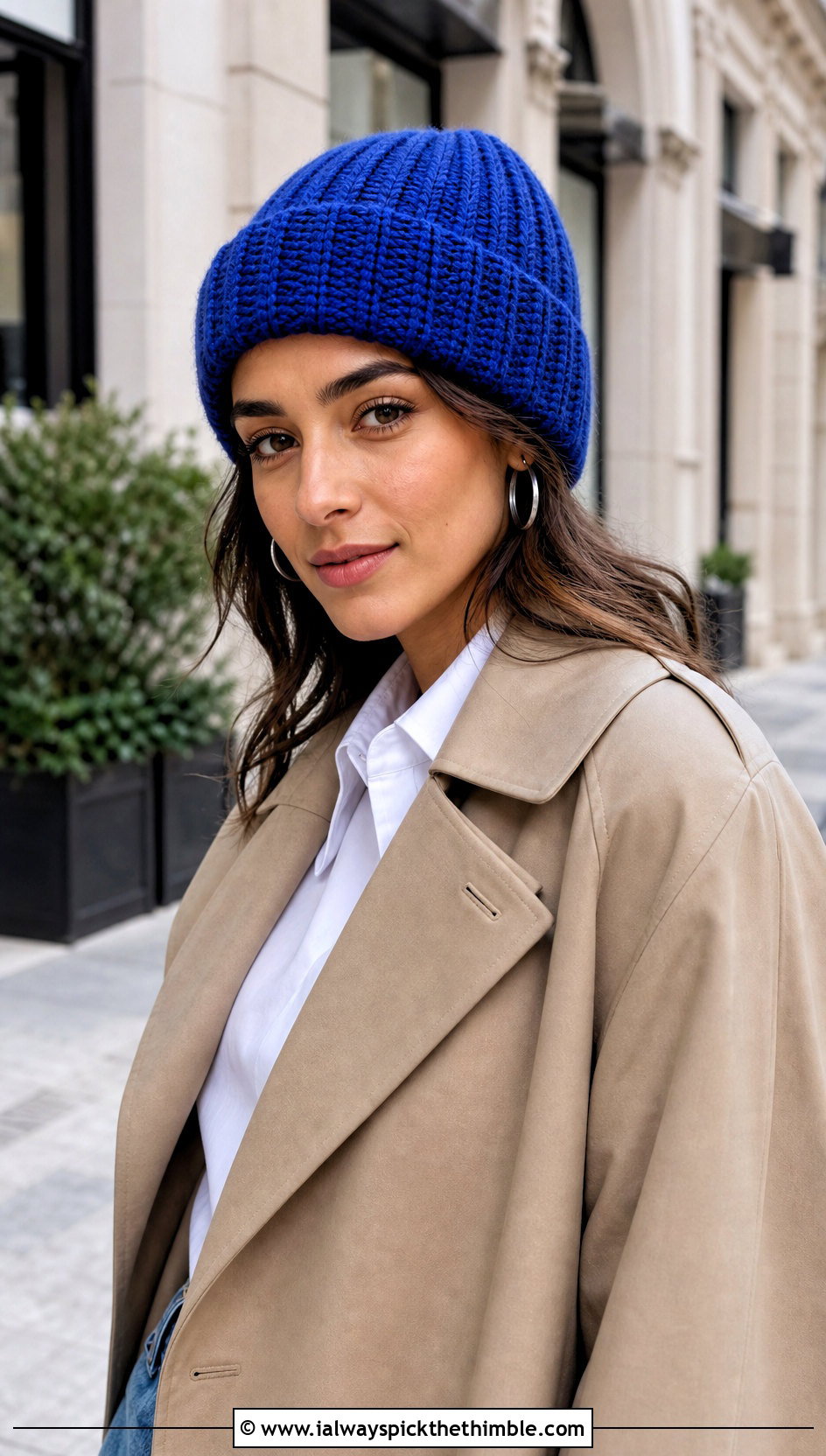 Ribbed One Skein Crochet Beanie With Trench Coat And Jeans - 20 one skein crochet hat outfit ideas