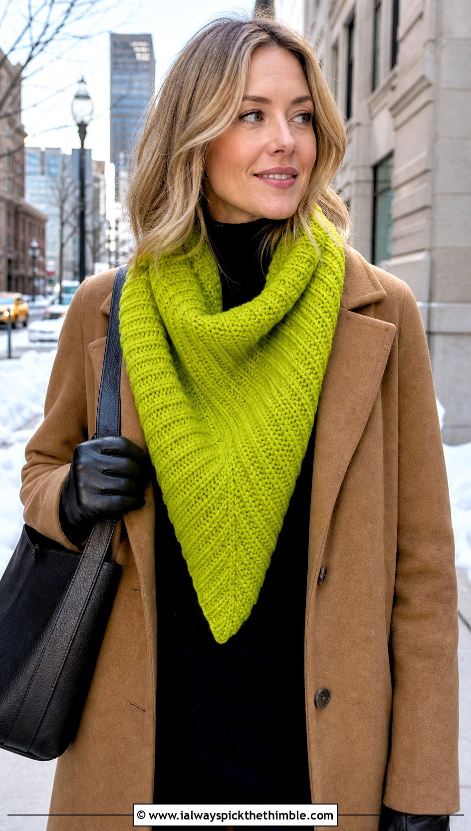 Ribbed One Skein Triangle Crochet Scarf With Wool Coat - 15 One Skein Triangle Crochet Scarf outfit ideas