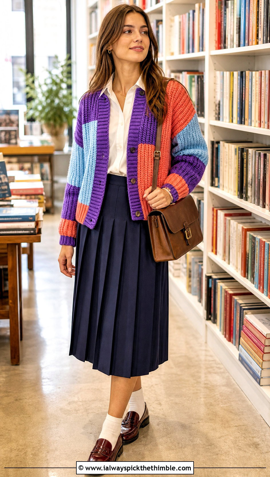 Ribbed Patchwork Crochet Cardigan With Pleated Skirt - 20 fast crochet cardigan outfit ideas