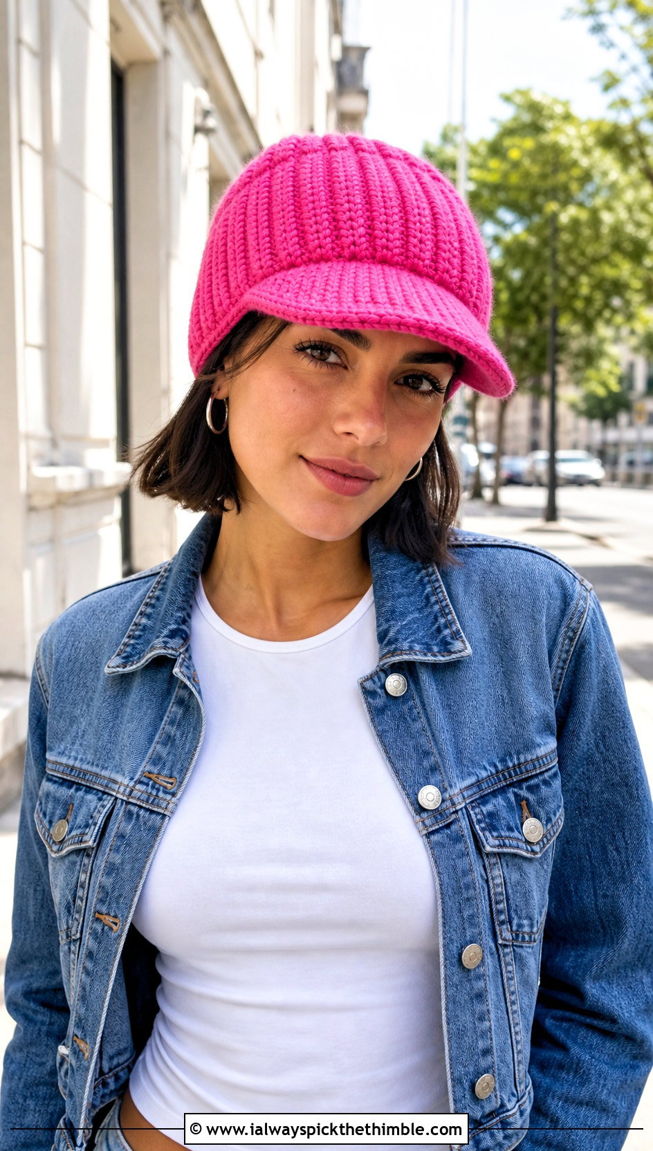 Ribbed Peak Brimmed Crochet Beanie With Denim Jacket - 15 Brimmed Crochet Beanie outfit ideas