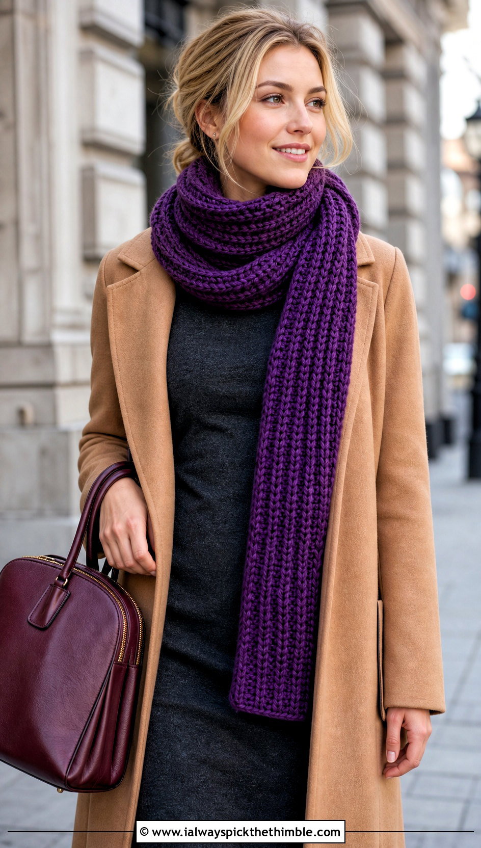 Ribbed Pencil Crochet Scarf With Sweater Dress - 20 Pencil Crochet Scarf outfit ideas
